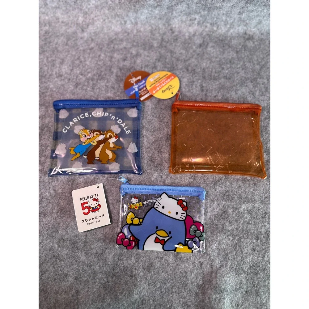 Disney Sanrio Zipper Pouch Lot Hello Kitty 50th Chip Dale Tigger PVC Bags NWT